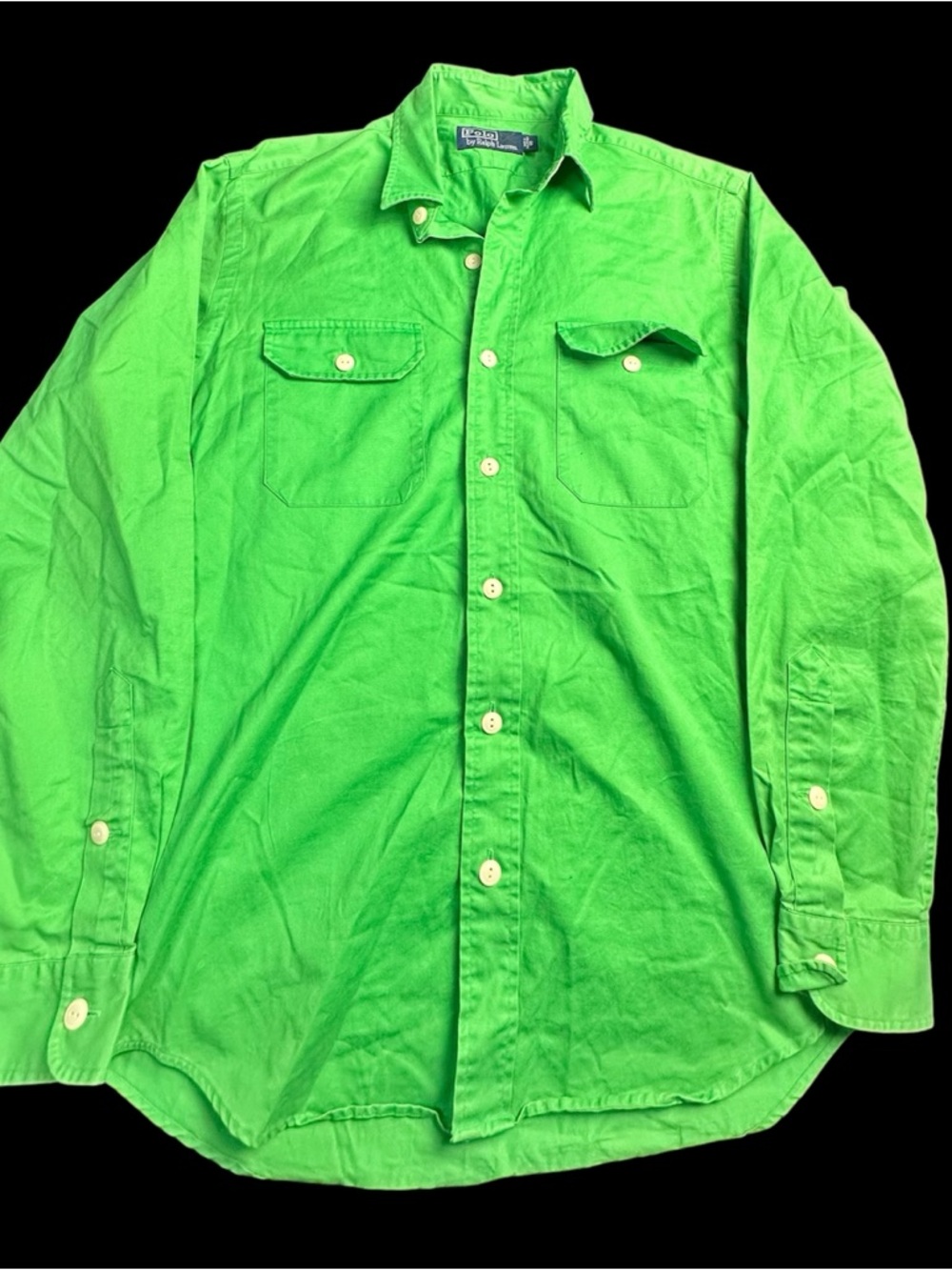 💚 Vintage Polo Ralph Lauren Green Utility Work Shirt S 8886-18 💚